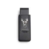 Black Stainless Steel PVD Finish Flip Money Clip w/Deer Head
